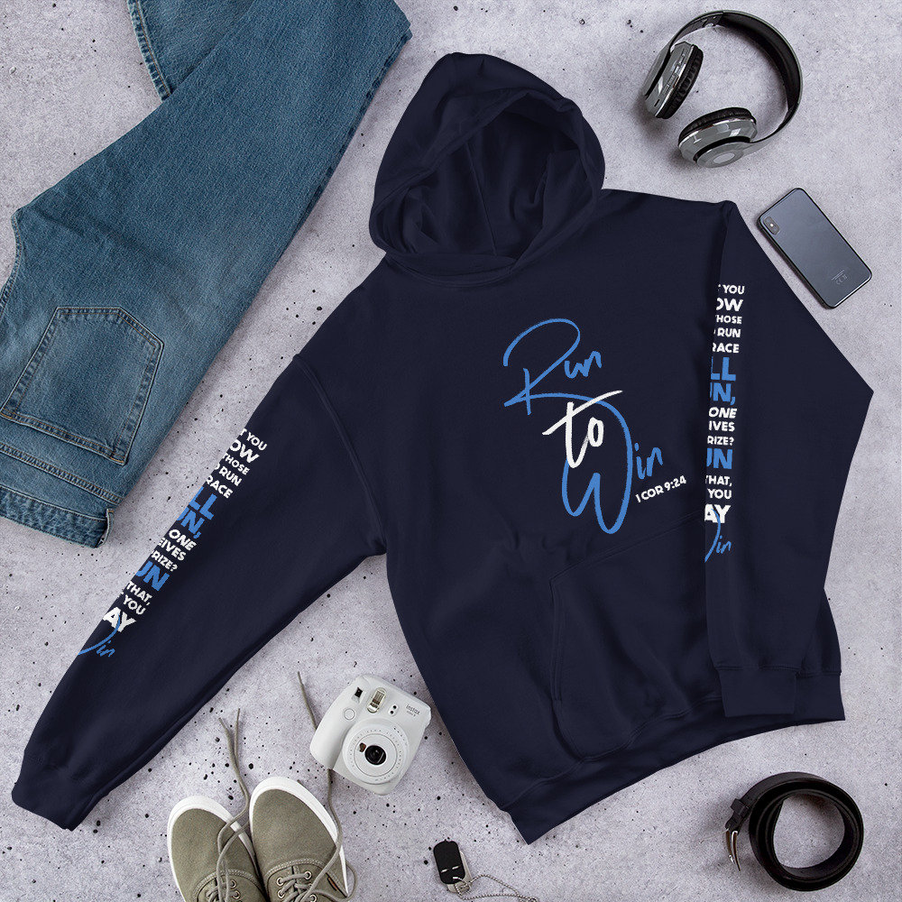 Kapuzen-Sweatshirt - Run To Win | Mit Ärmel-Druck | Geschenkidee Für Christian Exercise Workout Enthusiast Oder Gym Buff Kapuzen-Sweatshirt - Run To Win | Mit Ärmel-Druck | Geschenkidee Für Christian Exercise Workout Enthusiast Oder Gym Buff von TideFamMerch