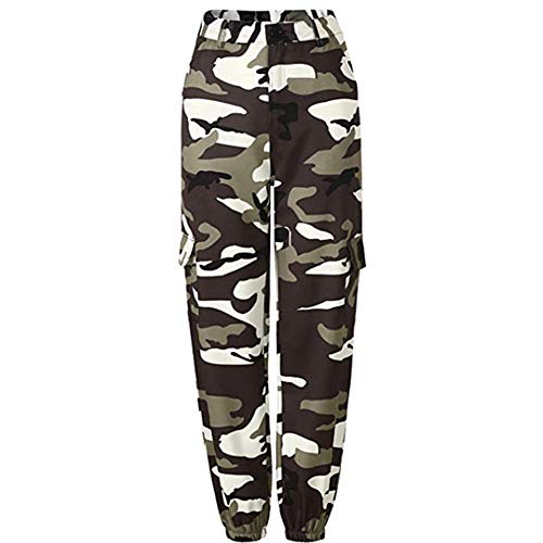 Damen Camo Cargo Pants Sport Yoga Jogging Sweatpants Camouflage Cargo Workout Jogger Hose Capri Streetwear Gr. 32-34, grau von Tidecc