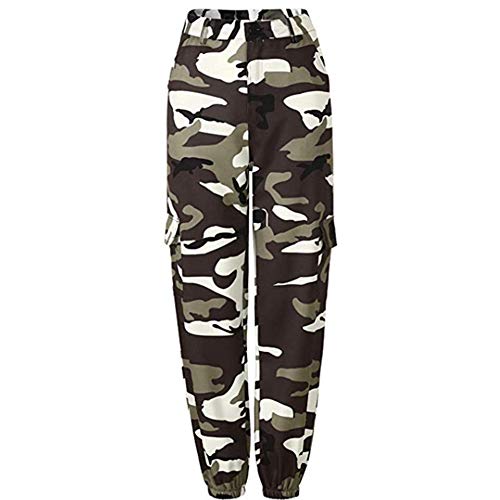 Damen Camo Cargo Pants Sport Yoga Jogging Sweatpants Camouflage Cargo Workout Jogger Hose Capri Streetwear Gr. 36-38, grau von Tidecc