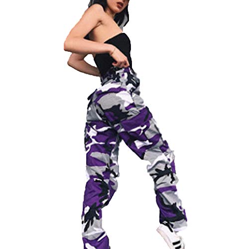 Damen Camo Cargo Pants Sport Yoga Jogging Sweatpants Camouflage Cargo Workout Jogger Hose Capri Streetwear Gr. 36-38, violett von Tidecc