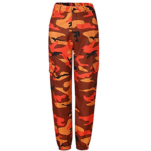 Damen Camo Cargo Pants Sport Yoga Jogging Sweatpants Camouflage Cargo Workout Jogger Hose Capri Streetwear Gr. 40-42, Orange von Tidecc