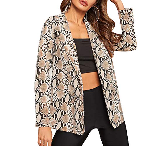 Damen Langarm Schlangenleder Leopard Business Anzug Mantel Top Anzug Mantel Blazer Outwear Mantel Tops Gr. Etikett Medium(34-36), coffee von Tidecc