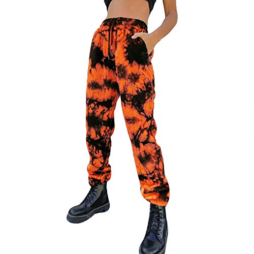 Damen Tie Dye Sweatpants Kordelzug Jogging Trainingshose Jogger Sport Yoga Hose Active Capri Hose, Orange, 40-42 von Tidecc