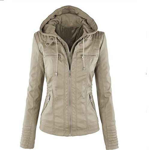 Frauen mit Kapuze Biker Jacke PU Leder Revers Reißverschluss Mantel Winter Mantel von Tidecc