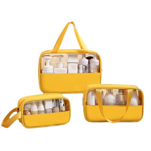 Make-up-Tasche, transparent, mattiert, 3 Stück, Kulturbeutel, tragbare Kosmetiktasche, Reise-Organizer, durchscheinende Geldbörse für Damen und Mädchen, gelb von Tidecc