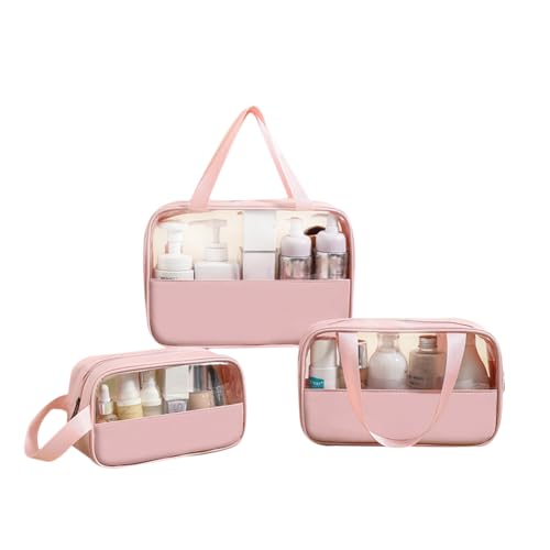 Make-up-Tasche, transparent, mattiert, 3 Stück, Kulturbeutel, tragbare Kosmetiktasche, Reise-Organizer, durchscheinende Geldbörse für Damen und Mädchen, rose von Tidecc