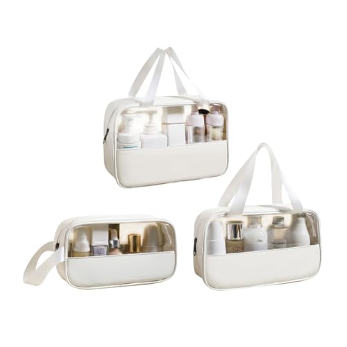 Make-up-Tasche, transparent, mattiert, 3 Stück, Kulturbeutel, tragbare Kosmetiktasche, Reise-Organizer, durchscheinende Geldbörse für Damen und Mädchen, weiß von Tidecc