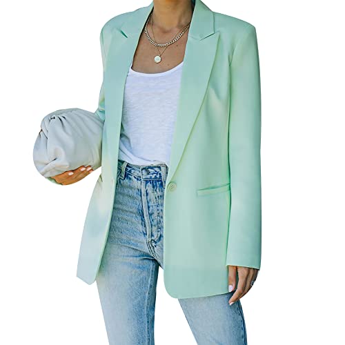 Tidecc Damen-Blazer mit langen Ärmeln, Bonbonfarben, Taschen, Blazer, kurze Jacke, Mantel, Outwear, Büro, lichtgrün, 40/42 DE von Tidecc