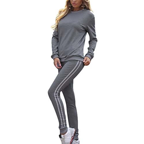 Tidecc Damen-Trainingsanzug-Set, langärmelig, vollständiger Trainingsanzug, Sport, Jogginganzug, Fitnessstudio, Workout, Outfit, Spielanzug, dunkelgrau, 6-8 von Tidecc