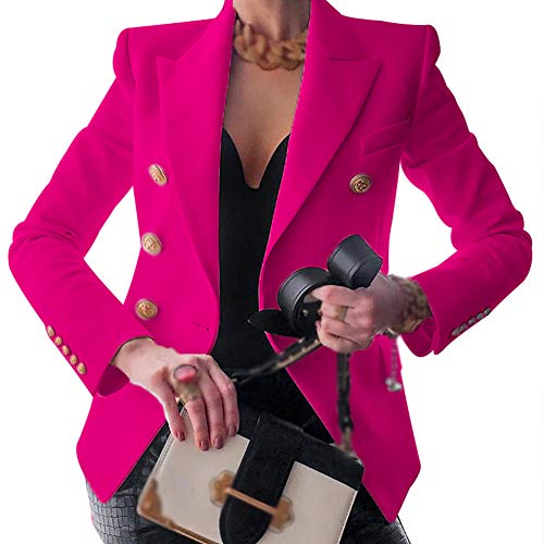 Tidecc Damen Zweireihiger Slim Fit Blazer Jacke Anzüge Tailliert Arbeit Büro Blazer Mantel 7 Farben, hot pink, 38-40 von Tidecc
