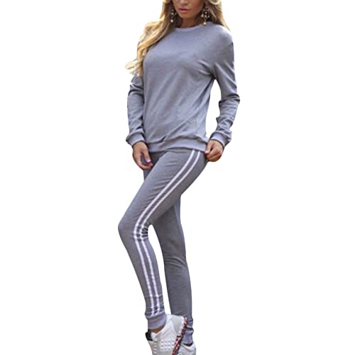 Tidecc Trainingsanzug für Damen, lange Ärmel, seitlich gestreift, kompletter Trainingsanzug für Sport, Joggen, Fitnessstudio, Workout, Outfit, Playsuit, 4 Farben Gr. 38, hellgrau von Tidecc