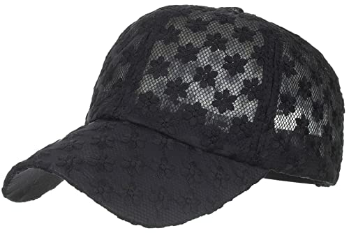 Tidefire Damen Spitze Kleine Blume Baseball Caps Verstellbare Hohl Spitze Hut Sommer Cap Visier Cap, Schwarz, Einheitsgröße von Tidefire