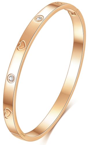 Tidefire Edelstahl Kristall Zirkonia Armbänder 18K Gold Plattiert Damen Armband Titanium Stahl Armreif (084 Liebe Rosé Gold) von Tidefire