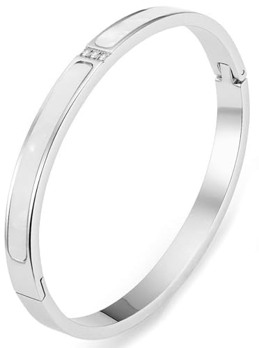 Tidefire Edelstahl Kristall Zirkonia Armbänder 18K Gold Plattiert Damen Armband Titanium Stahl Armreif (691 Silber) von Tidefire