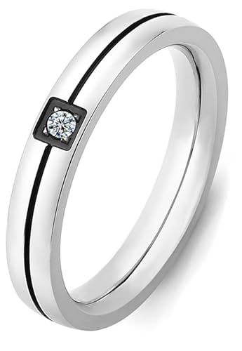 Tidefire Edelstahl Liebe Freundschaft Ring Edelstahl Titanium Stahl Ring Cubic Zirkonia Ring für Herren Damen (Silber Schwarz 9) von Tidefire