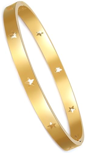 Tidefire Edelstahlarmband 18K Vergoldet Herz und Stern Armband Mit Zirkonia - Titan Stahlarmband (ZJ7131 Stern Gold) von Tidefire