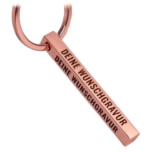 Tidero Cuboid Schlüsselanhänger mit Wunschtext personalisierbar - Geschenk aus Edelstahl - Gravur Wunschgravur Weihnachten Männer Frauen - Quader personalisiert - Rosé-Gold (4-seitig) von Tidero