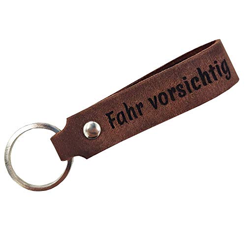 TIDERO Schlüsselanhänger Leder Fahr vorsichtig, beidseitig - Drive Safe Fahr Vorsichtig | Geschenk zum Neuen Auto Schlüsselanhänger Männer/Mann Frau/Frauen - Leder mit Gravur - Magic Brown von Tidero