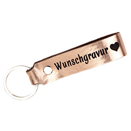 Tidero Schlüsselanhänger Leder mit Wunschgravur, BEIDSEITIG ANPASSBAR individuelle Gravur - personalisiert Schlüsselbund Namen Auto - Geschenk für Männer Frauen Handmade in Germany - Rosé Metallic von Tidero