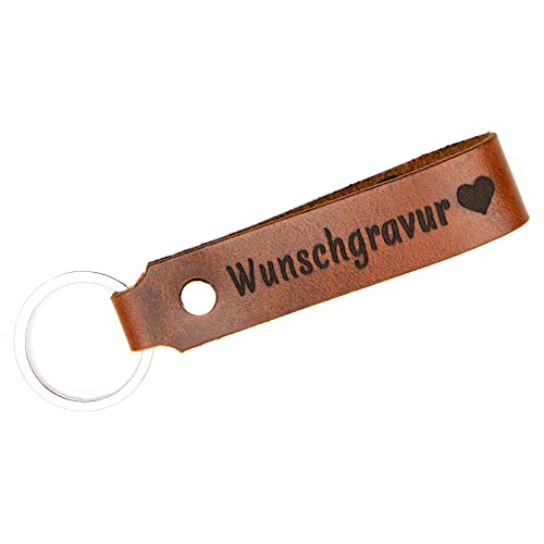 Tidero Schlüsselanhänger Leder mit Wunschgravur personalisiert – personalisierter Wunschtext Gravur individuell – Geschenk Weihnachten für Männer Frauen Name Datum – Handmade in Germany – Wild Brown von Tidero