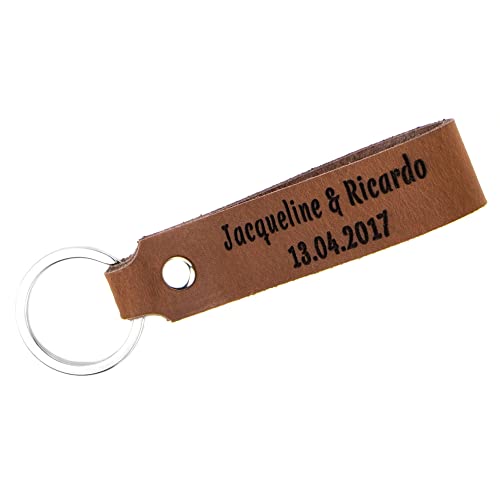 Tidero Schlüsselanhänger Leder mit Wunschgravur ZWEIZEILIG – personalisiert Wunschtext Gravur individuell – Geschenk Weihnachten für Männer Frauen Name Datum – Handmade in Germany – Braun Retro von Tidero