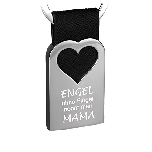 Tidero Schlüsselanhänger Metall mit Herz Engel ohne Flügel nennt man Mama – Glücksbringer Anhänger Gravur - Geschenk Mutter Muttertag Weihnachten (PU-Leder (Muster)) von Tidero