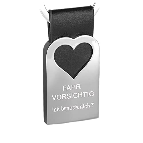 Tidero Schlüsselanhänger Metall mit Herz Fahr vorsichtig Ich brauche dich – Glücksbringer Anhänger Gravur - Reise Drive safe Fahr vorsichtig Schutzengel Partner - Ich brauch dich (PU-Leder (glatt)) von Tidero