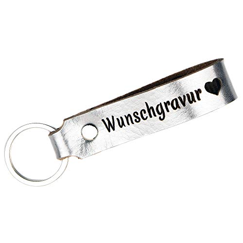 TIDERO Schlüsselanhänger Leder mit Wunschgravur, individuelle Gravur - personalisiert Schlüsselbund Namen Auto - Geschenk für Männer Frauen Jahrestag - 100% Handmade in Germany - Silber metallic von Tidero