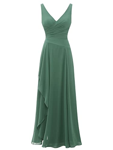 Tidinesslife Damen 2023 Elegantes formelles Abschlussballkleid ärmellos lange V-Ausschnitt Maxi Hochzeit Party Kleider, Eukalyptus, 34 DE von Tidinesslife