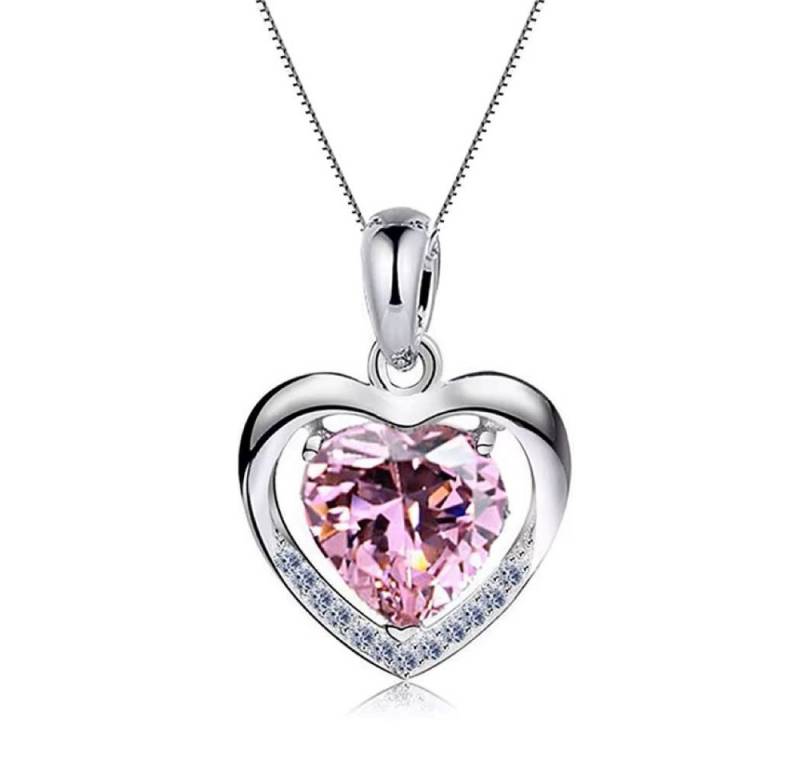 Tidy Kette mit Anhänger Kette mit Anhänger Halskette Silber925 mit Geschenkbox Herz Rosa Stein von Tidy