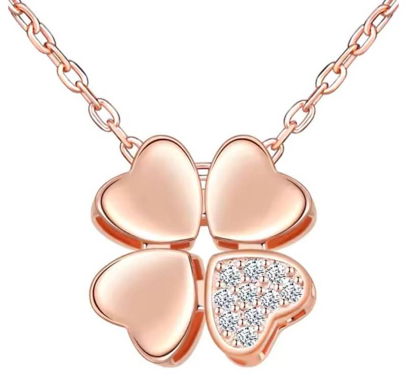 Tidy Kette mit Anhänger Kette mit Anhänger Halskette Silber925 & Geschenkbox Kleeblatt in Rose von Tidy