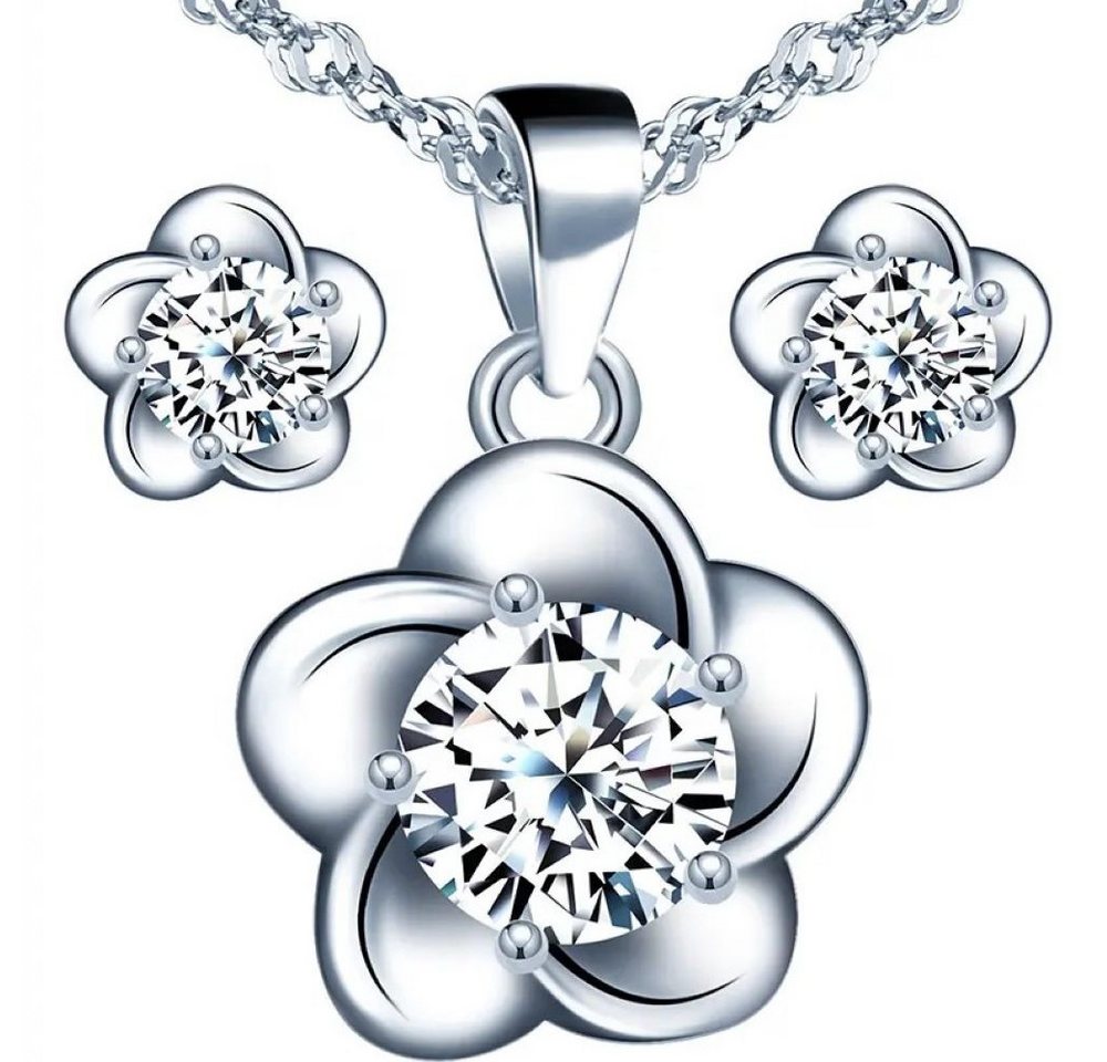 Tidy Ohrring und Ketten Set Schmuckset Halskette mit Ohrstecker aus 925 Silber "Blüte" von Tidy