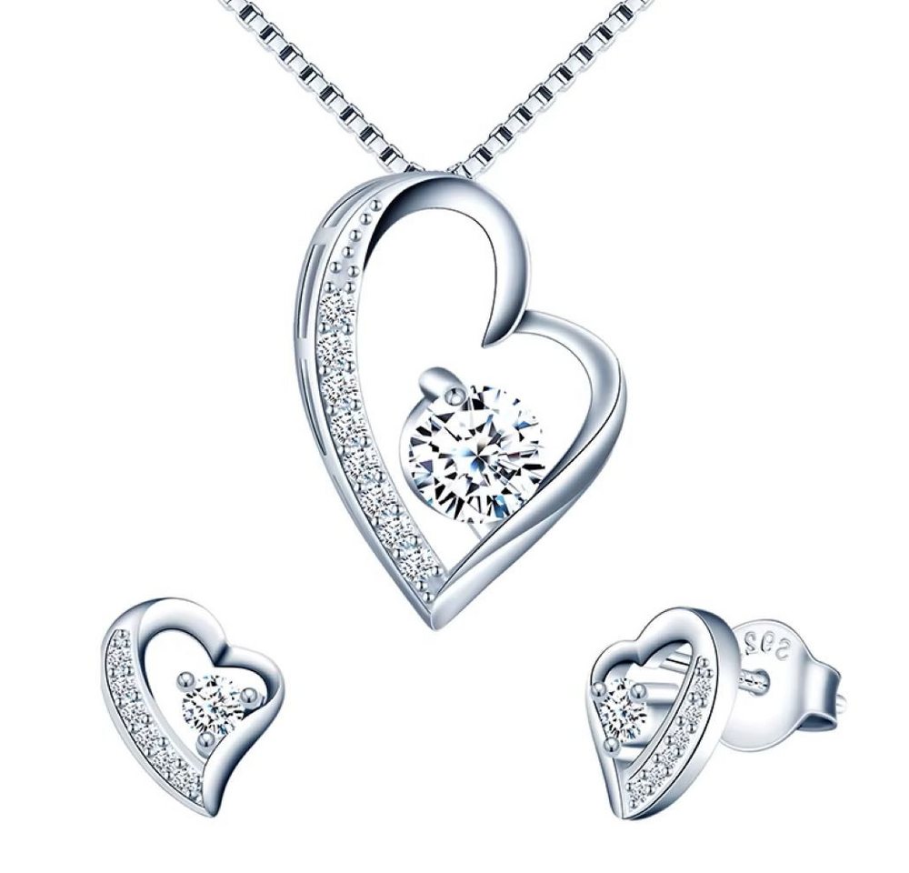 Tidy Ohrring und Ketten Set Schmuckset Halskette mit Ohrstecker aus 925 Silber "H. Herz" von Tidy