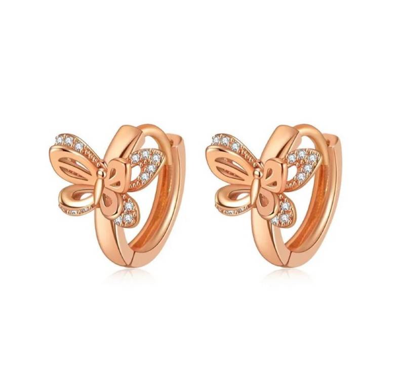 Tidy Paar Creolen ZDADAN Roségoldene 925er Silber Schmetterling Creolen in Samtbox von Tidy