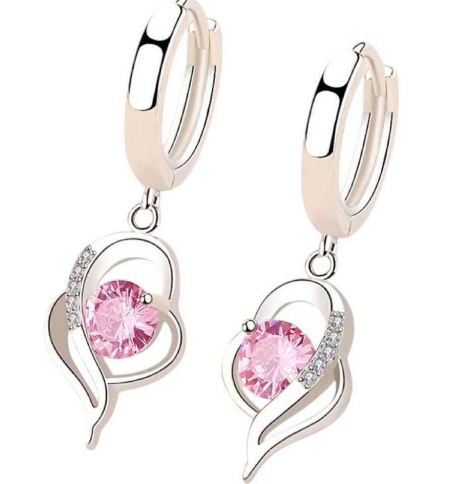 Tidy Paar Ohrhänger ZDADAN Ohrringe aus 925er Sterling Silber mit pinkem Kristallzirkon von Tidy