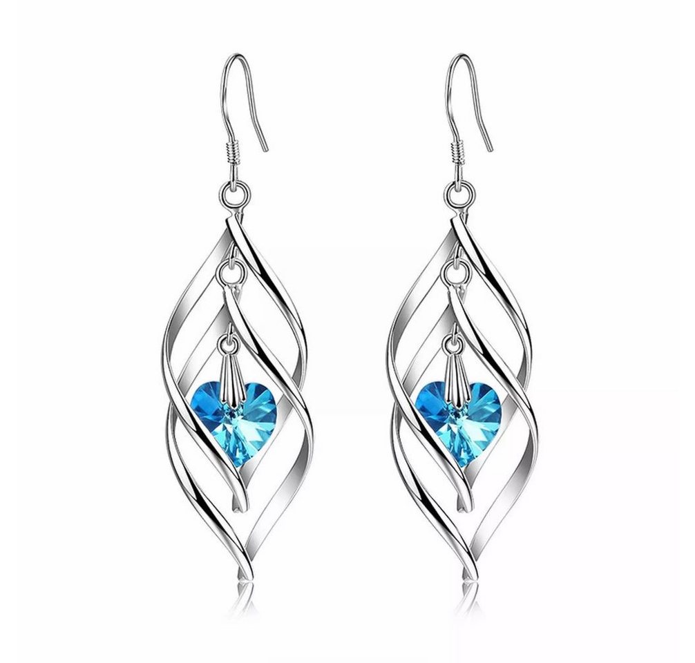 Tidy Paar Ohrhaken ZDADAN Silberschmuck Ohrhaken Blaues Herz Kristall Lang Tropfen von Tidy