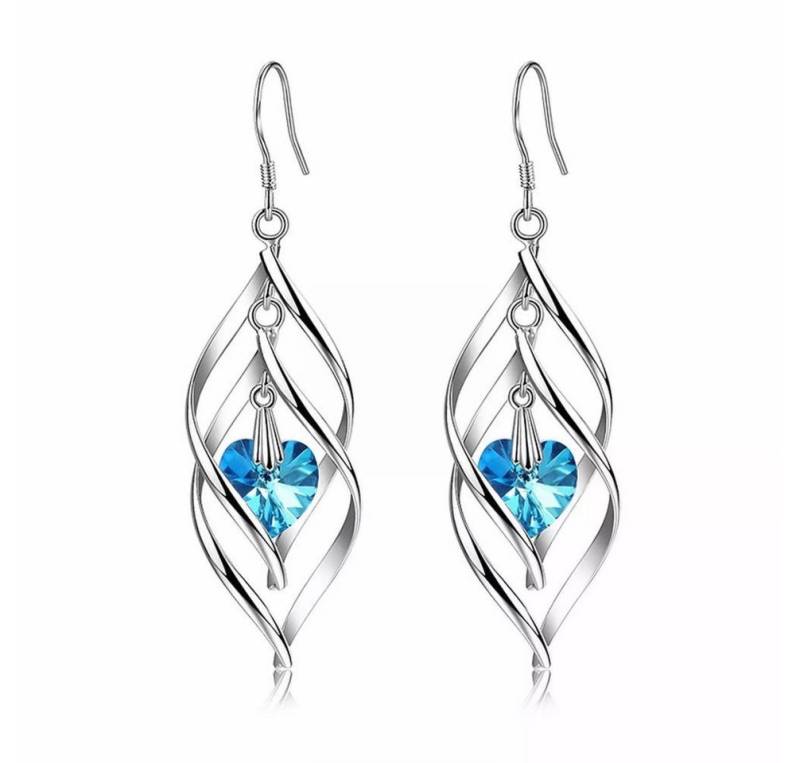 Tidy Paar Ohrhaken ZDADAN Silberschmuck Ohrhaken Blaues Herz Kristall Lang Tropfen von Tidy