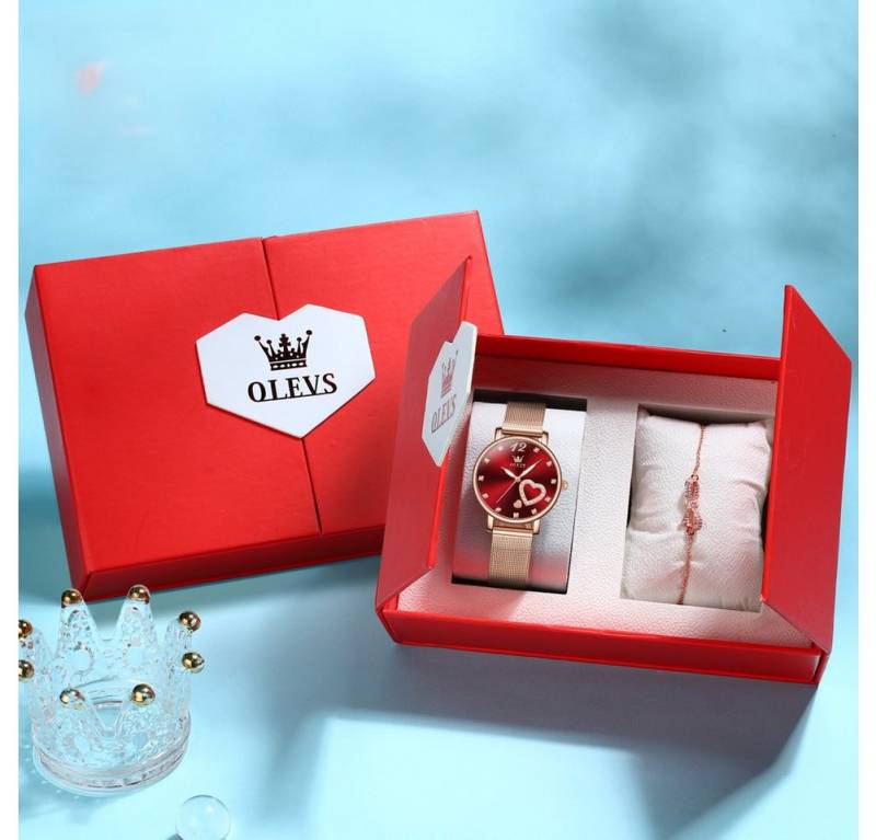 Tidy Quarzuhr Damenuhr Roségold Herz Quarz Geschenkset mit Armband von Tidy