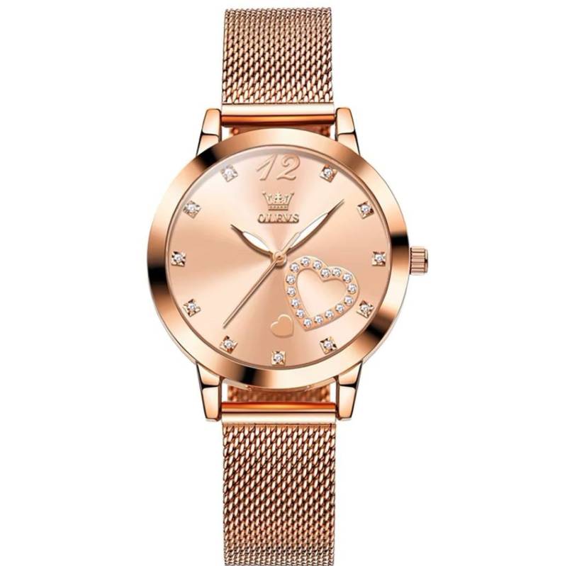 Tidy Quarzuhr Damenuhr Roségold mit Herz-Diamant – Glamouröse Schmuckuhr von Tidy