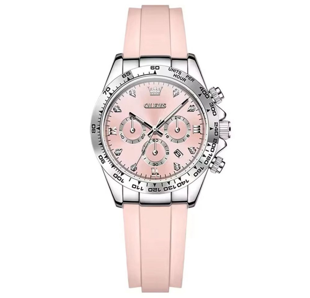 Tidy Quarzuhr Damenuhr – Sportliches Edelstahlgehäuse, Silikonarmband Chronograph von Tidy