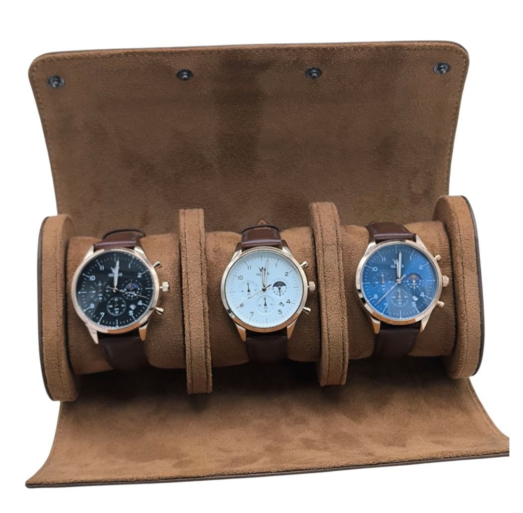 Tidy Quarzuhr Geschenkset Uhrenrolle inkl 3x Herrenuhr mit Tag und Nachtanzeige von Tidy