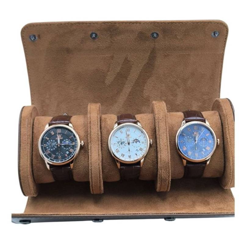 Tidy Quarzuhr Geschenkset Uhrenrolle inkl 3xHerrenuhr Chrono mit Tag & Nachtanzeige von Tidy