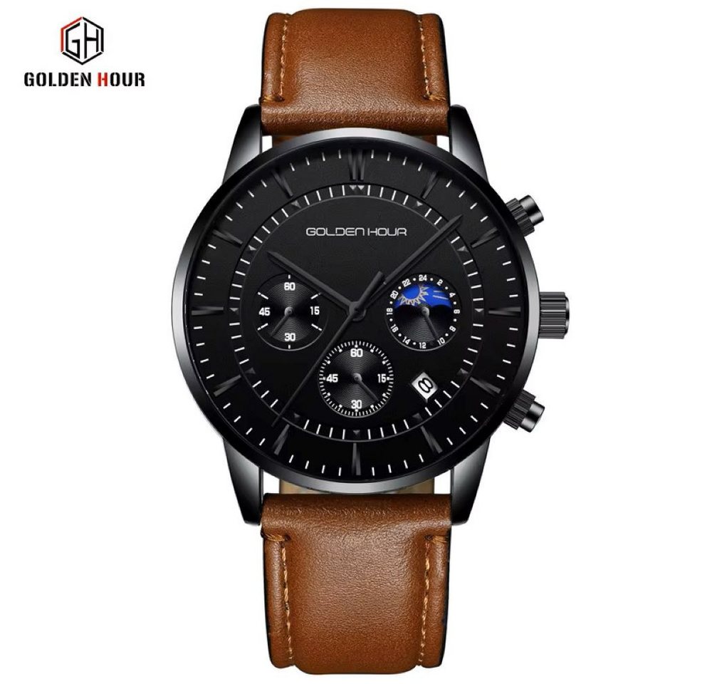 Tidy Quarzuhr Golden Hour Luxus Herrenuhr Chronograph Tag & Nacht Anzeige GH 126 von Tidy