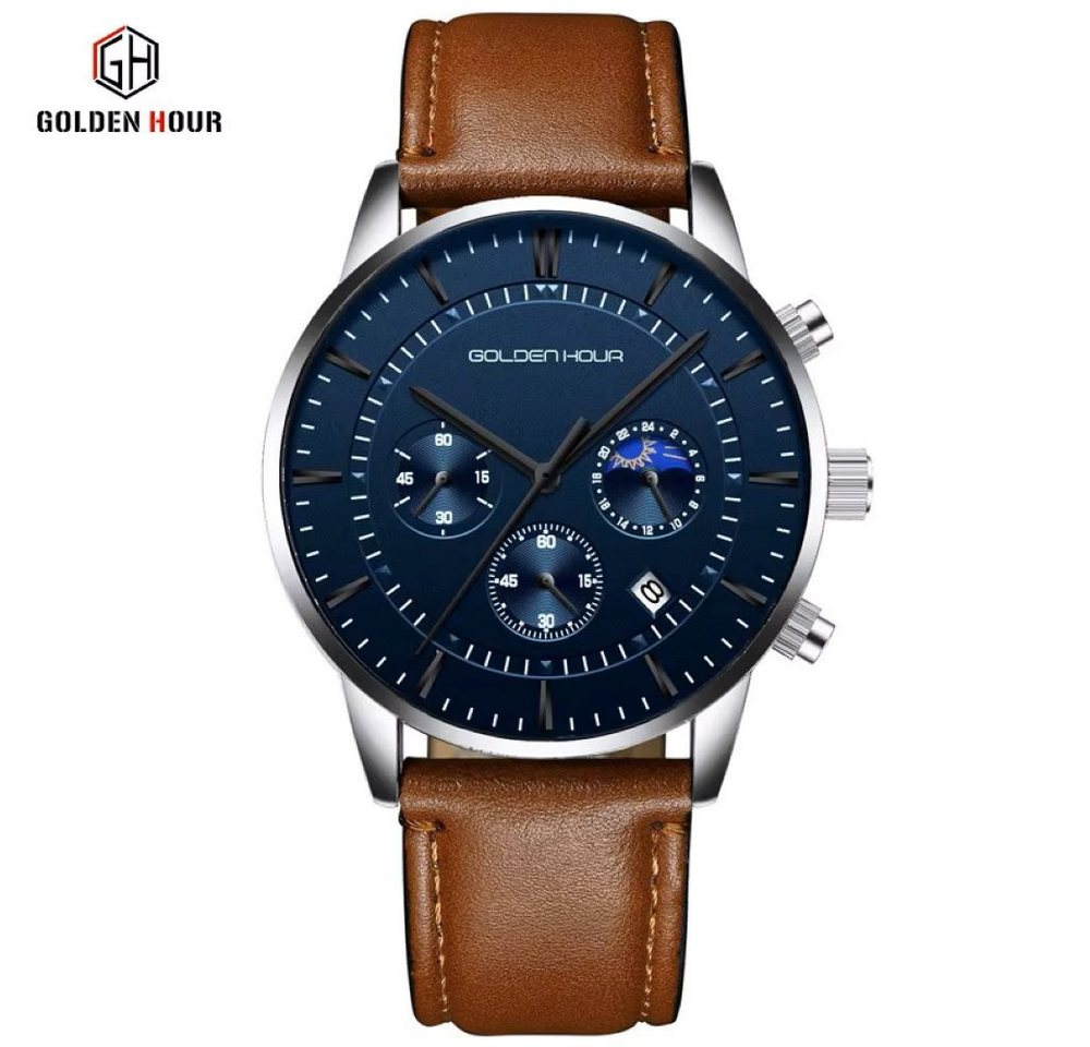 Tidy Quarzuhr Golden Hour Luxus Herrenuhr Chronograph Tag & Nacht Anzeige von Tidy