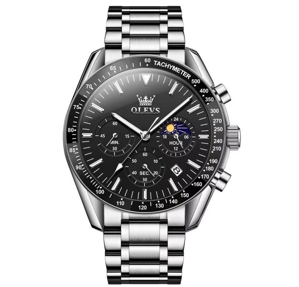 Tidy Quarzuhr Herren-Armbanduhr – Chronograph, Edelstahl, Schwarze Zifferblatt von Tidy