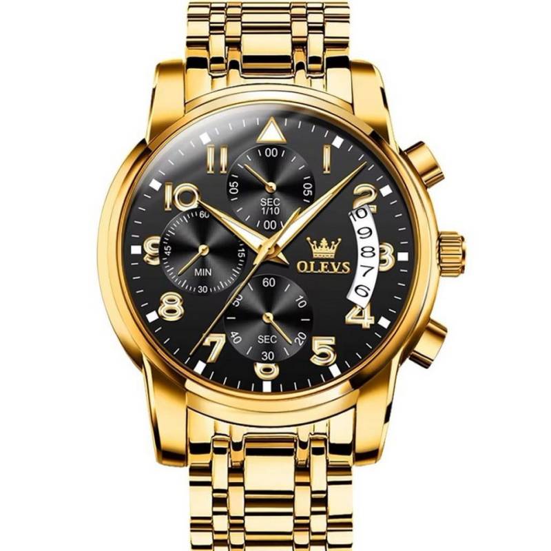 Tidy Quarzuhr Herren Chronograph Quarz Uhr Schwarz-Gold Luxus von Tidy