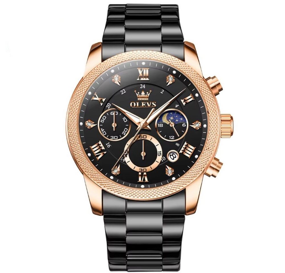 Tidy Quarzuhr Herren Chronograph Uhr—Schwarz Zifferblatt, Metallarmband von Tidy