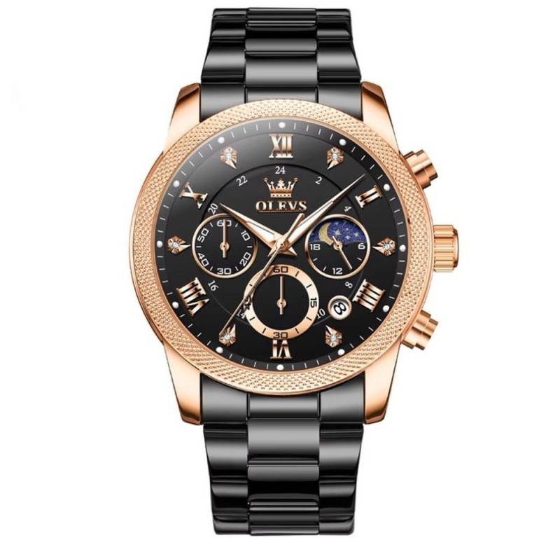 Tidy Quarzuhr Herren Chronograph Uhr—Schwarz Zifferblatt, Metallarmband von Tidy