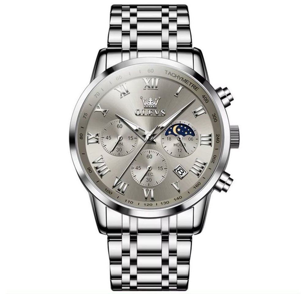 Tidy Quarzuhr Herren Chronograph Uhr Tag & Nacht Anzeige, Edelstahl Armband, Grau von Tidy