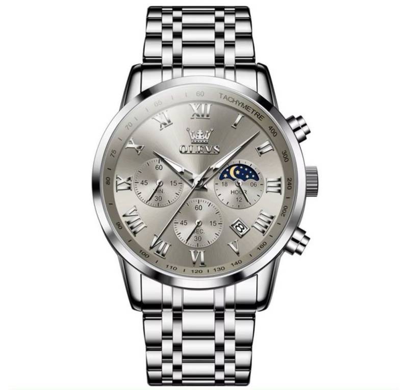 Tidy Quarzuhr Herren Chronograph Uhr Tag & Nacht Anzeige, Edelstahl Armband, Grau von Tidy